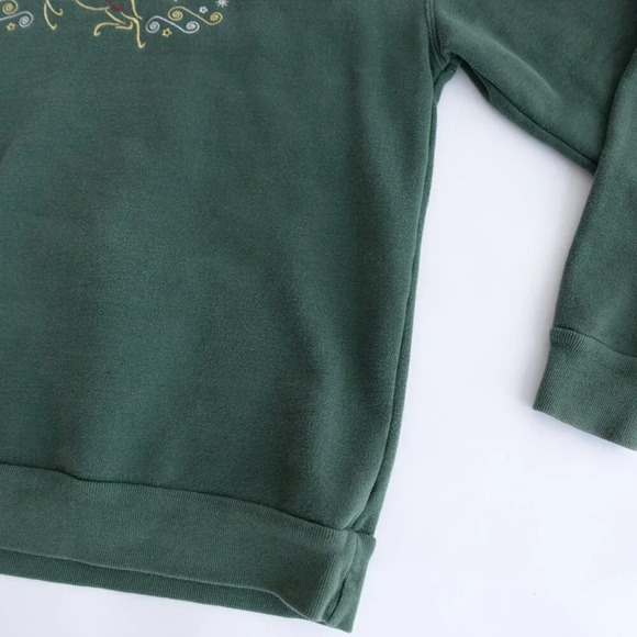 Vintage Croft And Barrow Green Embroidered Reindeer Festive Crewneck Sweater S - Picture 6 of 12